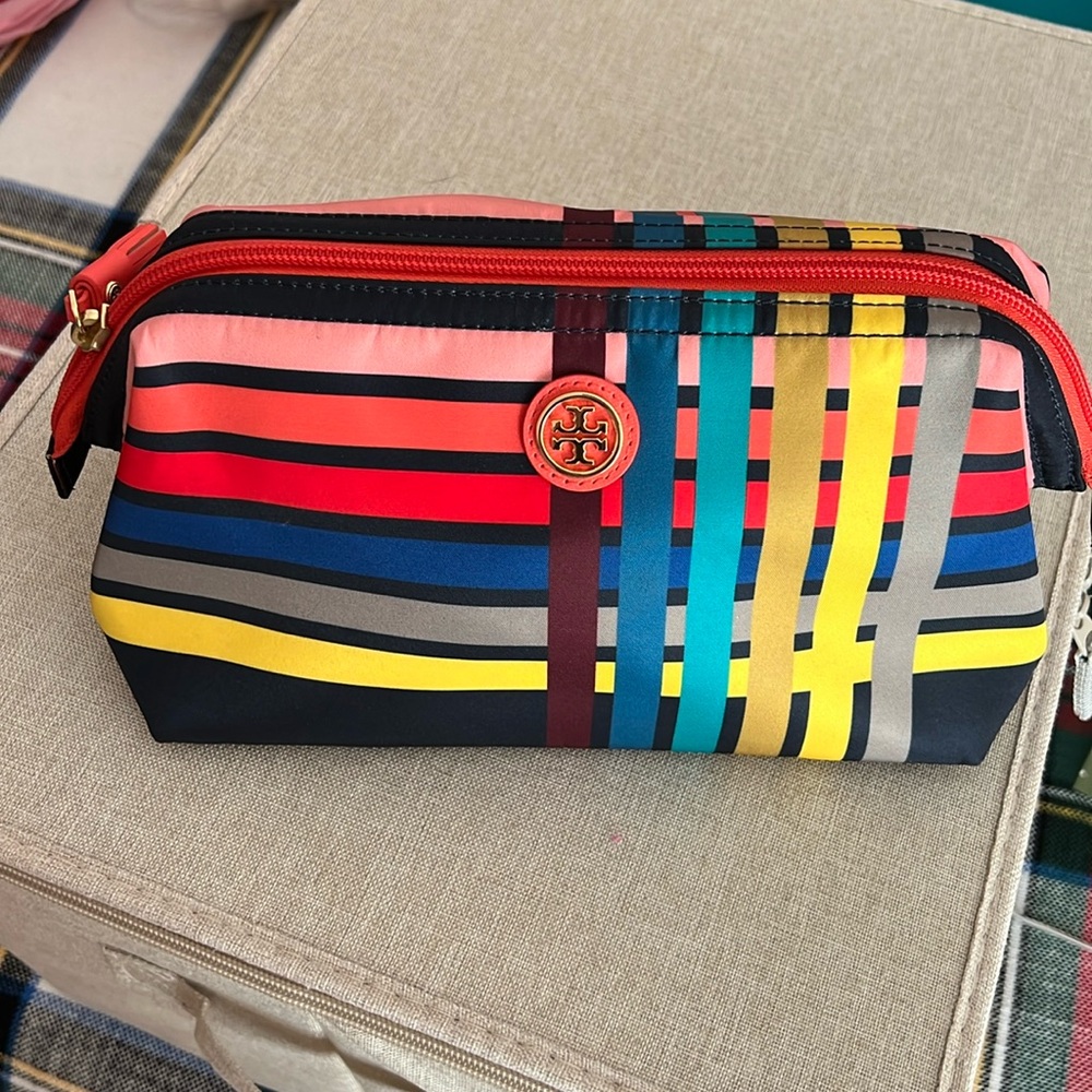 Tory Burch Stripe Zippered Cosmetic Bag